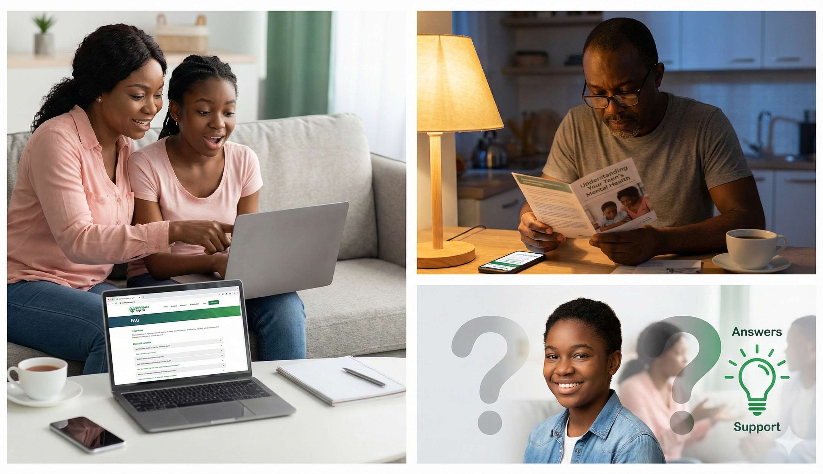 Supportive parent-teen interaction or Q&A visual