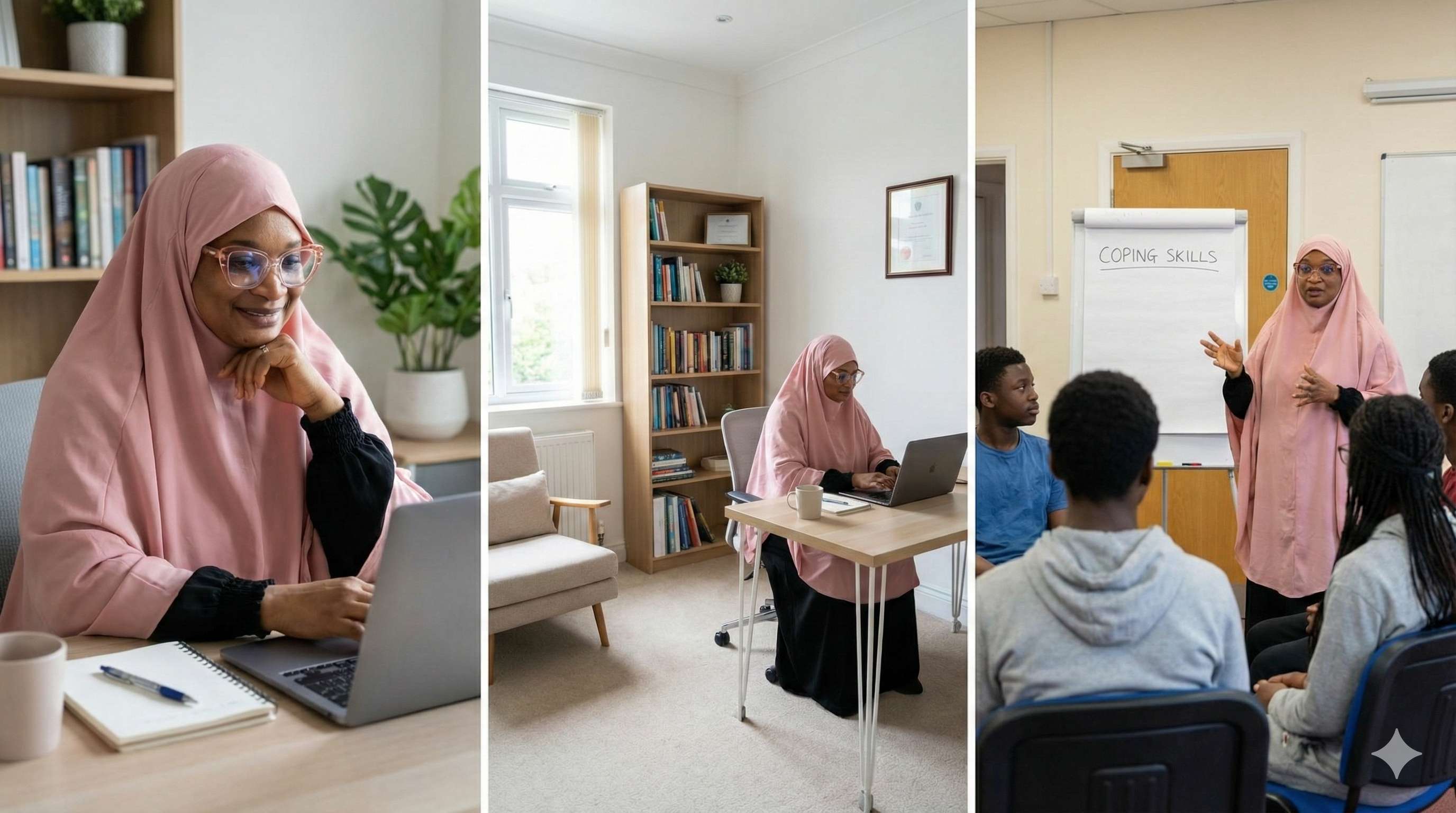 Maryam working with teens or in professional setting